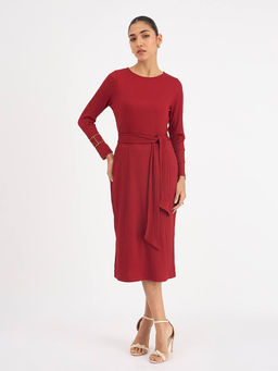 SALT Attire - Agnes Red Midi Length Dress with Belt (Set of 2)