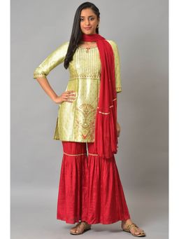 Aurelia - Green Embellished Kurta With Red Sharara And Dupatta (Set of 3)