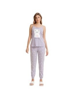 Zivame - Three Musketeers Top N Pyjama Set- Lavender N Print