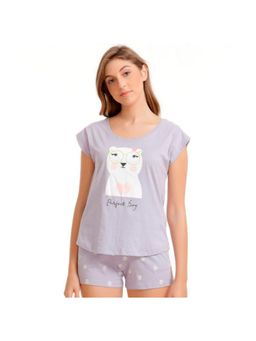 Zivame - Three Musketeers Top N Shorts Set- Lavender N Print