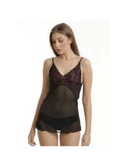 Zivame - Lace N Mesh Babydoll - Black N Pink