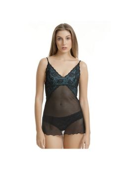 Zivame - Lace N Mesh Babydoll - Black N Turquoise