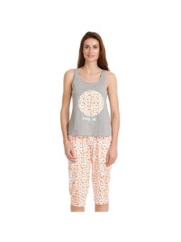 Zivame - Spooky Stories Sleep Top N Capri Set - Orange N Print