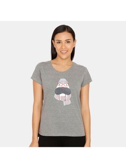 Zivame - Artic Wilds Knit Cotton Sleep Top - Charcoal