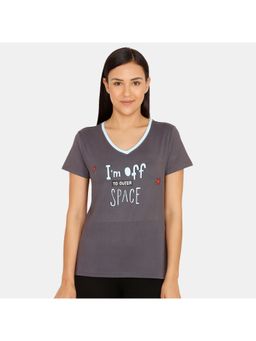 Zivame - Starstruck Poly Knit Sleep Top - Anthracite