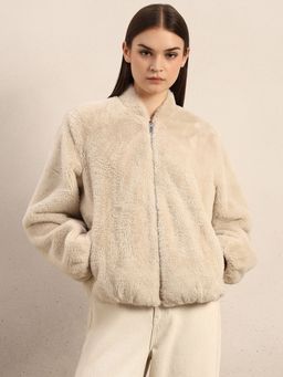 VERO MODA - Beige Polyester Zipper Jacket