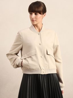 VERO MODA - Beige Polyester Snap Button Jacket