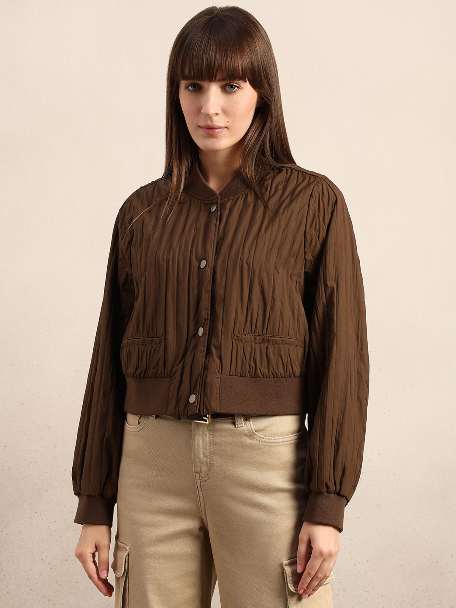 vero moda Brown Polyester Snap Button Jacket-picture-32