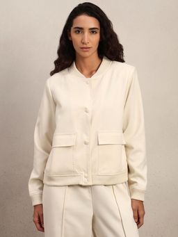 VERO MODA - Off White Polyester Snap Button Jacket