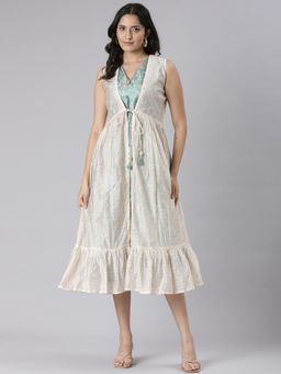 NEERU'S - Beige Casual Floral Midi Dress with Shrug