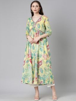 NEERU'S - Yellow Casual Floral Midi Dress