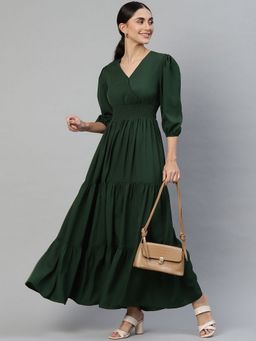 Deebaco - Women Green A-Line Tiered Maxi Dress