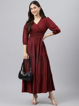 Deebaco - Women Maroon A-Line Tiered Maxi Dress