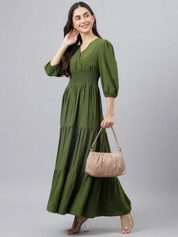 Deebaco - Women Olive Green A-Line Maxi Dress