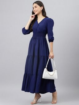 Deebaco - Women Navy Blue V-Neck Maxi Dress