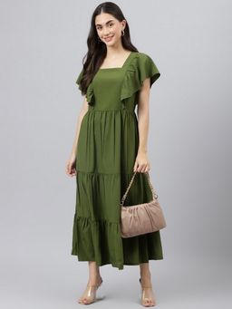 Deebaco - Women Olive Green Solid Maxi Dress