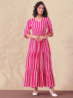 Deebaco - Women Magenta Stripes Maxi Dress