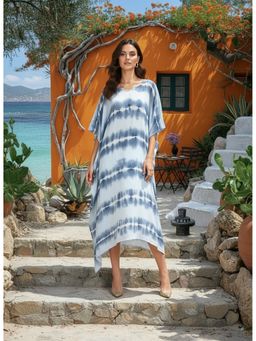 Maaesa - Women Blue Tie-Dye Rayon Crepe Kaftan Dress