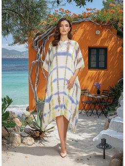 Maaesa - Women Multi-Color Handcrafted Tie-Dye Rayon Crepe Kaftan Dress