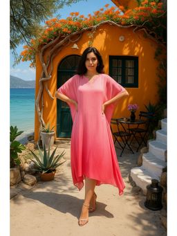 Maaesa - Women Mauve Handcrafted Tie-Dye Rayon Crepe Kaftan Dress