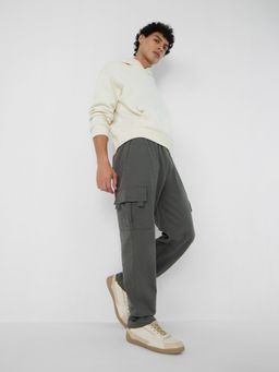 The Souled Store - Originals Solids: Grey Asparagus Men Cargo