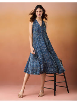 Fabindia - Indigo Rayon Blend Hand Block Printed Dress