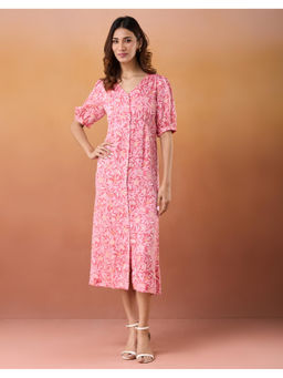Fabindia - Pink Rayon Blend Floral Printed Dress