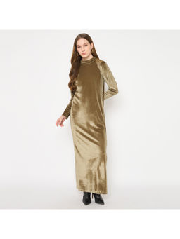 Madame - Gold Swarovski Detailed Metallic Velvet Maxi Dress