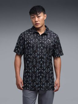 Puma - Cloud spun Argyle Mens Bloom Printed Golf Polo T-Shirt Black