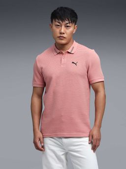 Puma - Essentials Ottoman Mens Durable Interlock Polo T-Shirt Pink