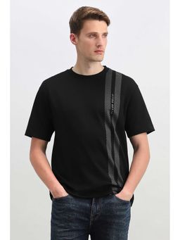 Allen Solly - Men Black Patterned Crew Neck T-Shirt