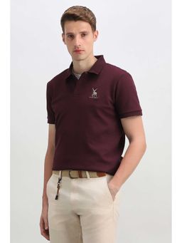 Allen Solly - Men Maroon Solid Polo Neck T-Shirt