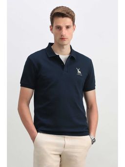 Allen Solly - Men Navy Solid Polo Neck T-Shirt