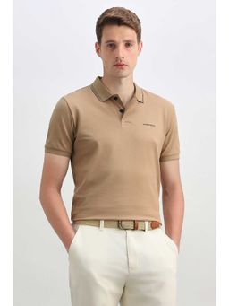 Allen Solly - Men Beige Solid Polo Neck T-Shirt