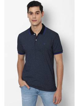 Allen Solly - Men Navy Printed Polo Neck T-Shirt