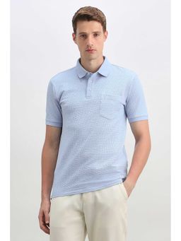 Allen Solly - Men Light Blue Textured Polo Neck T-Shirt