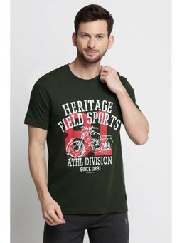 Van Heusen - Men Green Graphic Print Crew Neck T-Shirts