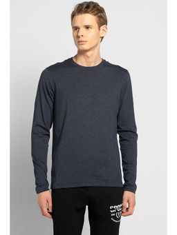Van Heusen - Men Blue Solid Crew Neck T-Shirts