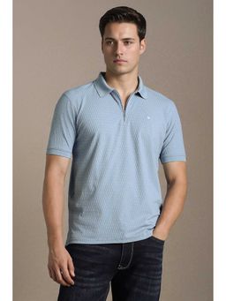 Louis Philippe - Men Light Blue Textured Polo Neck T-Shirt