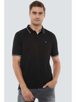 Louis Philippe - Men Black Solid Polo Neck T-Shirt