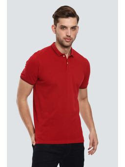Louis Philippe - Men Red Solid Polo Neck T-Shirt