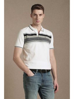 Louis Philippe - Men White Stripe Polo Neck T-Shirt