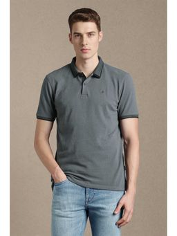 Louis Philippe - Men Grey Solid Polo Neck T-Shirt