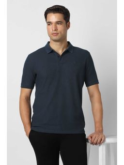 Peter England - Men Navy Textured Polo Neck T-Shirt