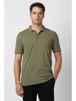 Peter England - Men Olive Textured Polo Neck T-Shirt