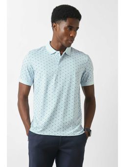 Van Heusen - Men Light Blue Print Polo Neck T-Shirt