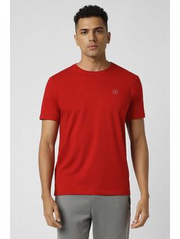 Van Heusen - Men Red Solid Crew Neck T-Shirt