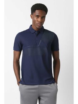 Van Heusen - Men Navy Patterned Polo Neck T-Shirt