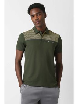 Van Heusen - Men Olive Patterned Polo Neck T-Shirt