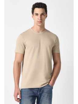 Van Heusen - Men Beige Solid T-Shirt